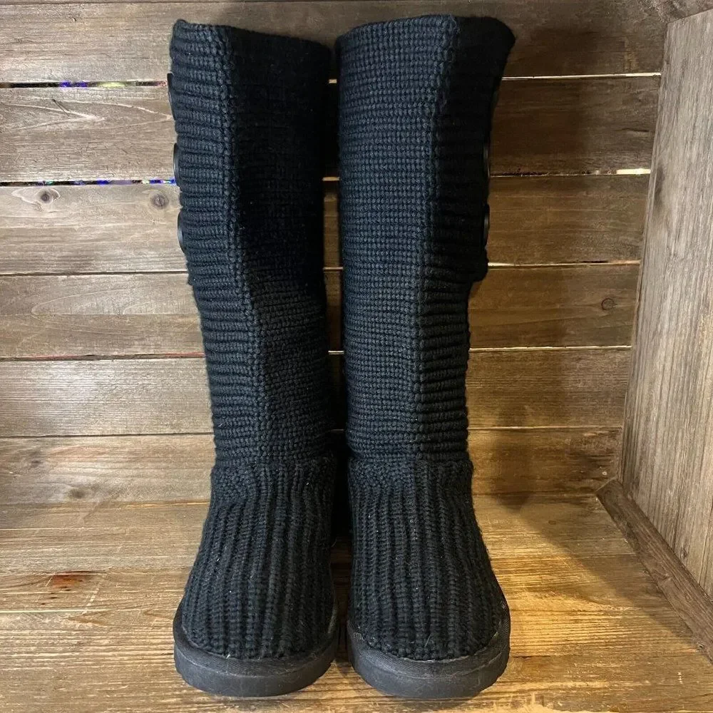 Womens UGG Cardy 5819 Black Knit Tall Foldover Button Boots Shoes Size 7‎ M GUC